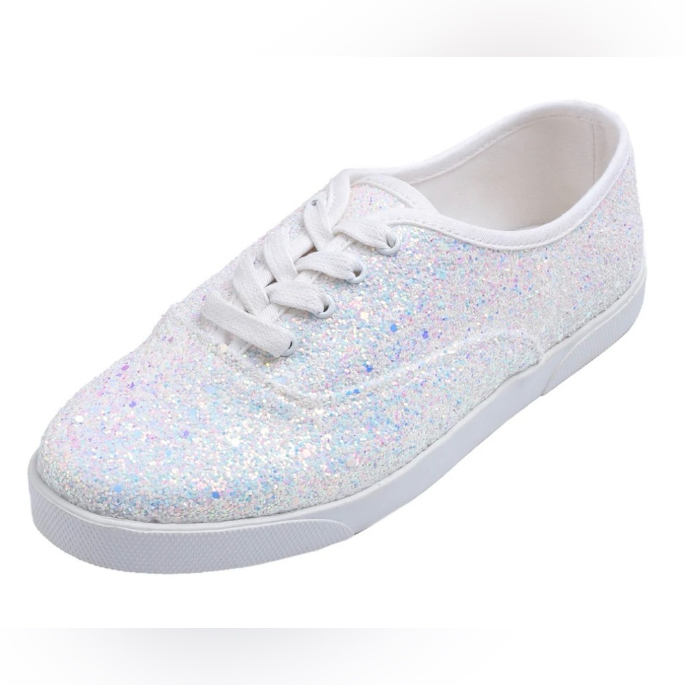 Feversole Women's Casual Shoes White & Glitter